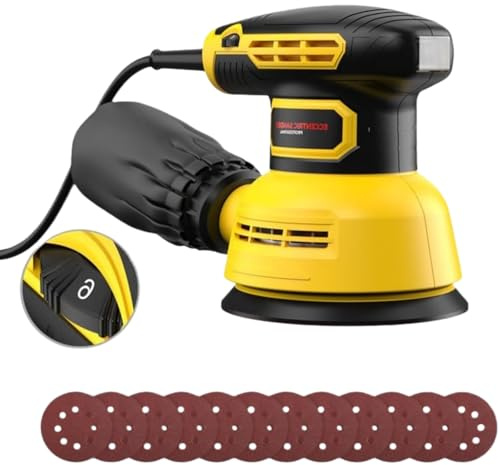 Rivexo Eccentric Orbital Sander Kit, Yellow Sanding Tool with 16 Sandpaper Sheets & Sponge for DIY Home Renovation