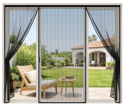 Mosquitera Puerta,250x212cm Mosquitera Puerta Magnetica Corredera Grandes,Doble Apertura Lateral,Automáticamente,Sin Necesidad de Taladrar,Contra Respirable,para Puertas Exteriores Balconera Terrazas