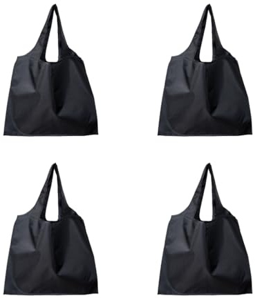 MustuVerve 4 Stück Einkaufstasche Faltbar Schwarz, Wiederverwendbare Einkaufsbeutel Waschbar, Große Stofftasche mit Tragetasche für Supermarkt, Reise und Alltag, Umweltfreundlich Leicht