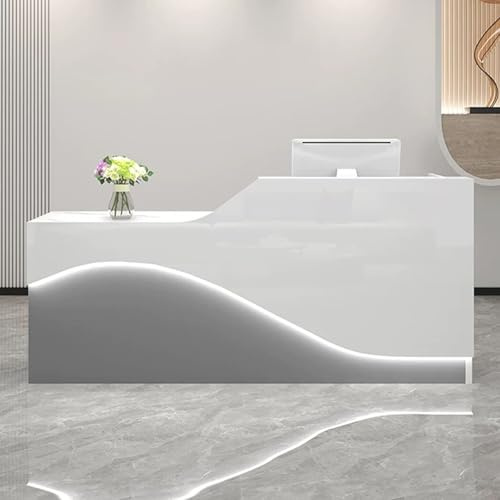 Generico Receptionsräknare med låda och skåp, modern bänk med kabelhål, butiksdisk för kontor, skönhetssalonger, spa och hotell