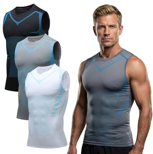 bergxperten vorylixa Canottiera Contenitiva, 3 Pezzi VoryShape Canottiera Compressiva Uomo Maglietta Compressione Postura Body Shaper Uomo Canotta Modellante Addome Schiena Invisibile