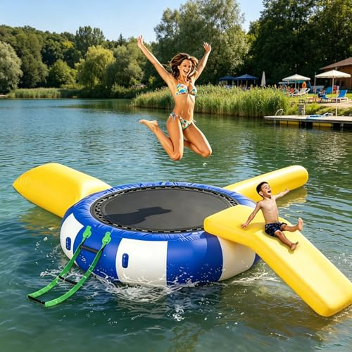 Uppblåsbar vattenstudsmatta – kraftig flytande hoppplattform med luftpump och stege för hav, pool och sjö – 10/13/16 fot tillgänglig