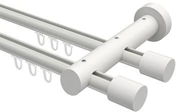 Interdeco Innenlauf Aluminium/Holz Weiß Gardinenstangen zweiläufig 20 mm Ø Talent Feta, 240 cm