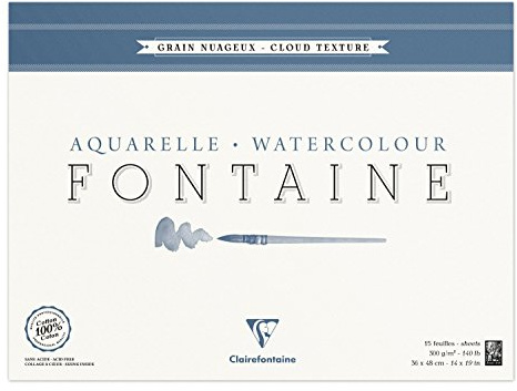 Clairefontaine 96423C Malblock, 4-seitig verleimt Aquarellpapier Torchon Wolke, Fontaine/Hadern, 36 x 48 cm, 15 Blatt, 300 g Packung, weiß