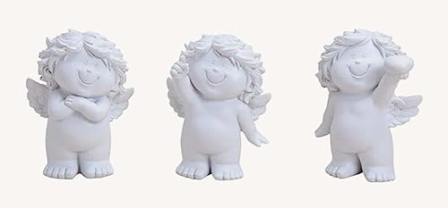 TEMPELWELT® Deko Engel Figur Schutzengel im 3er Set je 12 cm, Polystein Weiß, Engelkinder Set Engelchen Geschenk Dekoengel