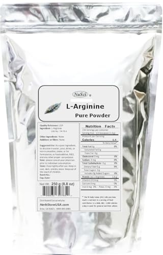NuSci L-Arginine Powder Pure Base Form (250 Grams (8.8 oz))
