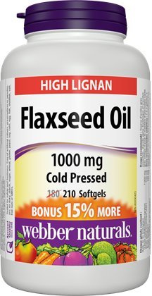 Webber Naturals Cold Pressed Certified Organic Flaxseed Oil Softgel 1000mg 210 SoftGels