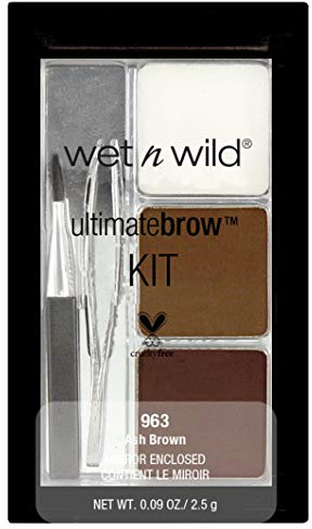 Wet n Wild-Ultimate Brow Kit-Set Cejas Perfectas para Dar Forma,Suavizar,Definir y Mantener las Cejas Marrones-Contiene 1 Cera de Cejas,2 Polvos de Fijación,1 Pincel y 1 Pinzas-Ash Brown