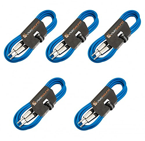 VisioSound 5 x Guitar Lead 6.35mm Mono Jack to Jack/Instrument Cable / 6 Colours / 5 Pack 3m Blue