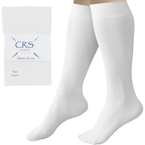CRS Cross Figure Skating Socks. 2 Pair of Knee High Tights for Ice Skates and Dance. Premium Footed Skate Socks are available in a Wide Variety of Fun Colors. (Waltz White)