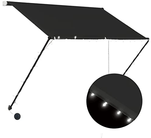 vidaXL Markise, Klemmmarkise mit LED Einziehbar, Sonnenschutz für Fenster Terrasse Balkon, Balkonmarkise Fallarmmarkise Fenstermarkise, 150×150cm Anthrazit