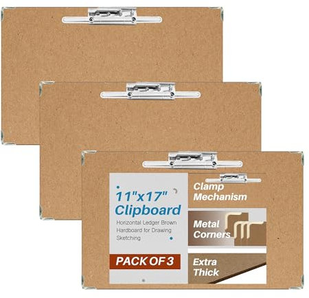 Performore Eco-Friendly Oversized Clipboard 3 Pack and 11x19 Writing Board Fits 11x17 Ledger Paper and Lever Clip Brass Corner Reinforcements and Dual Orientation Architects Teachers