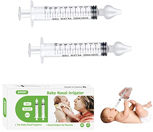 JUSONEY Nasendusche Baby – Profi-Baby Nasendusche, Mit Hochwertigen Nasenaufsätzen, aus Silikon, Sauber und wiederverwendbarer (2 stück)