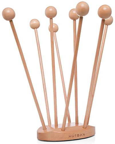 HOTCAN Beech Wood Plastic Bag Drying Rack | Reusable Dryer Holder Rack for Ziplock Bags, Gloves, and Bottles | Easy Assembly with 8 Removable Dowels | Durable and Space-Saving Design for Kitchens