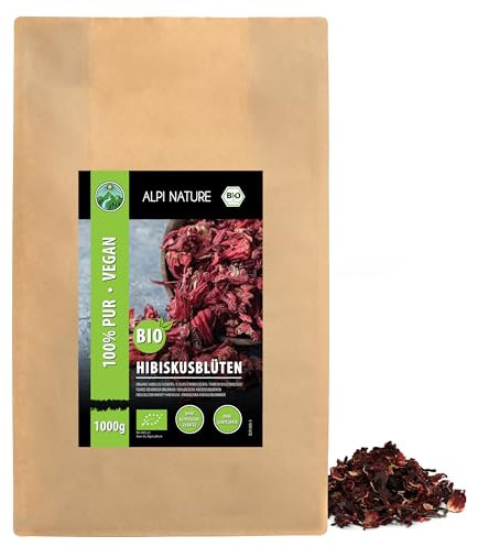 Alpi Nature Té de Hibisco Flor de Jamaica Orgánica 1kg, Flor de Hibisco Seca Entera, Hibiscus Tea