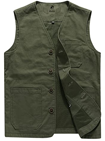 Oralidera Gilet da Caccia Trekking Safari Uomo Cotone Gilet da Pesca Multi-tasca Fotografia Giacca senza Maniche da Lavoro, Verde, M