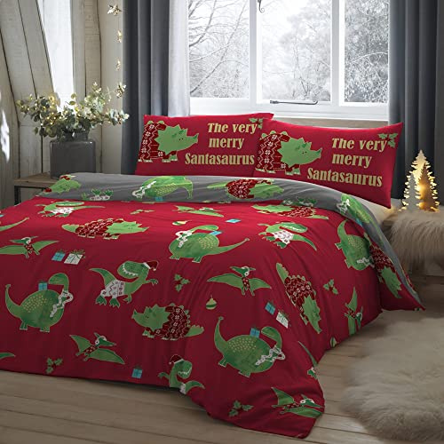 Bedlam Christmas - Set copripiumino con Babbo Natale che si illumina al buio, per letto matrimoniale, colore: rosso