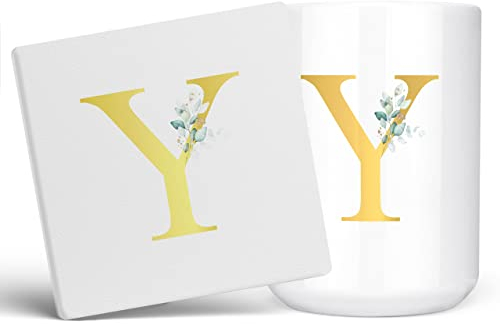 Taza de café con letra Y personalizada, regalo personalizado, letra impresa con efecto dorado, no metálica, taza de café de cerámica para hombres o mujeres, taza extra grande y gigante, taza blanca
