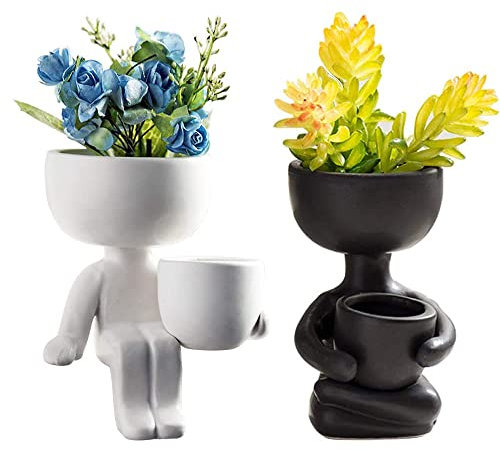 DIYOMR Lot de 2 pots de fleurs humanoïdes en céramique pour plantes grasses, cactus, bonsaï, loisirs créatifs, décoration de maison, bureau, rebord de fenêtre, plantes non incluses