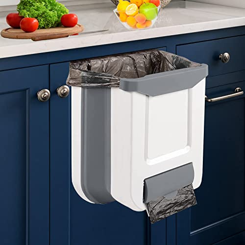 ANKEPEEC Faltbarer Küchenabfalleimer, 10 l, Hängeschrank, Mülleimer, Wandmontage, Küchenschranktür, unter der Spüle, Abfalleimer, Weiß
