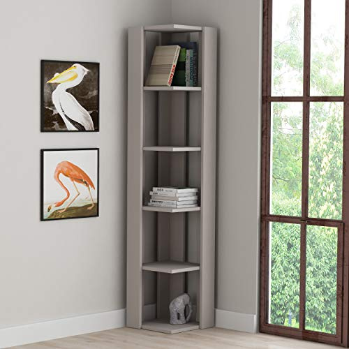 HOCUS PICUS 5 Tier Corner Bookcase with Many Colour Options - 161x34x34cm - Living Room Furniture - Easy to Assemble - Book Storage - Display Unit (Light Mocha)