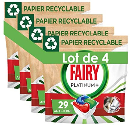 Fairy Platinum Plus All In One Tablettes Lave-Vaisselle, Original, 29x4, Emballage En Papier Recyclable, Pour Une Vaisselle Comme Neuve, Élimine L’Apparence Terne, Sans Prélavage