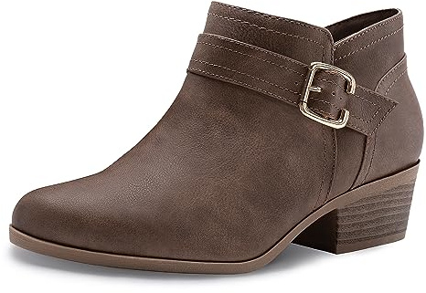 Athlefit Women's Chunky Low Heel Ankle Boots Classic Pointed Toe Side Zipper Taupe Booties Size 8