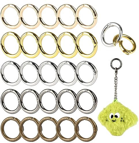 28mm Runde Karabinerhaken, 25 Stück Zinklegierung Rund Karabiner Ring, Federverschlüsse, Schlüsselring Klein für Bastelarbeiten, Taschenzubehör, SchlüSselanhänger, DIY Handwerk Machen