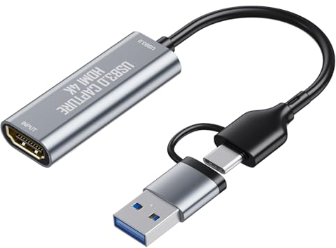 Carte de capture vidéo HDMI 4K, carte de capture HDMI vers USB 3.0/USB C pour streaming/Nintendo Switch/PS3/PS4/YouTube/Xbox/appareil photo/PC/OBS