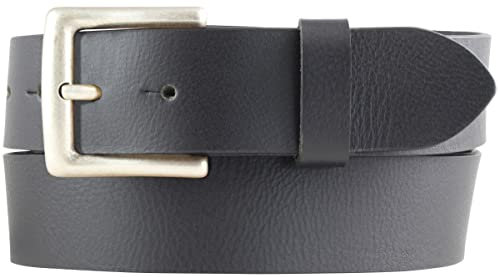 BELTINGER Jeansgürtel aus Vollbüffelleder mit altsilberner Gürtelschließe 4 cm | Trachten-Gürtel für Damen Herren 40mm | Leder-Gürtel aus Büffelleder 4cm | Schwarz 90cm