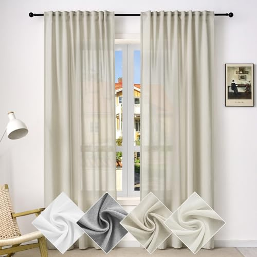 WOLTU halbtransparenter Vorhang mit Kräuselband Leinenoptik 135x245cm Sand | Gardineschal für Wohnzimmer Schlafzimmer, moderne Stores mit weichem Licht 245cm Lang（1 Stück）