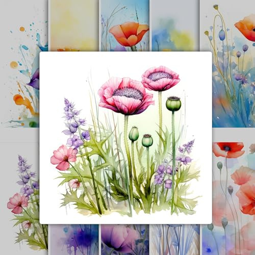 GRAZDesign Fliesenaufkleber Bad & Küche, Vintage Blumen Aquarell, Klebefliesen selbstklebend - 10x10cm - 30 Stück