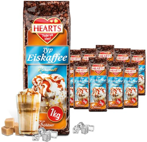 HEARTS Poudre de café glacé caramel 20 x 1 kg, pack avantageux parfait pour les stations-service, la boulangerie, les hôtels, les entreprises, etc. - Poudre de café lnstant pour l'été, le fromage des
