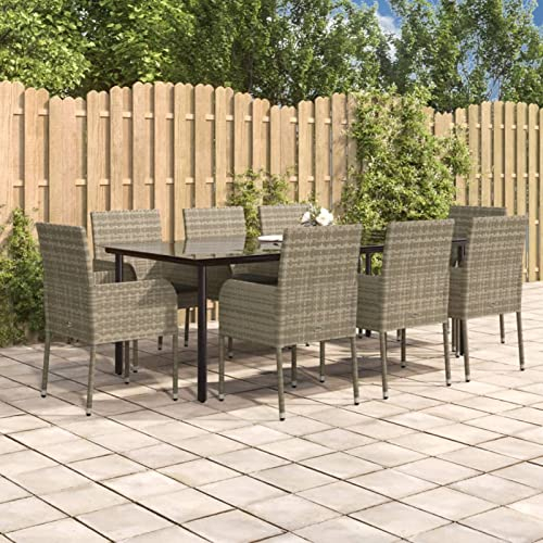 Gaseeto Juego de muebles de jardín de ratán para 8 personas, grupo de asientos para 8 personas, juego de 8 sillas con mesa, muebles de jardín, conjunto de asientos con cojines, color gris, 9 piezas-4