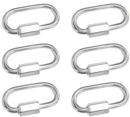 LZZEM 6 Pack Metal Quick Link(M4) Chain Connectors Locking Carabiner Clip Heavy Duty D Shape Locking Clips Stainless Steel Screw Quick Link for Outdoor Camping Climbing Fishing Hiking