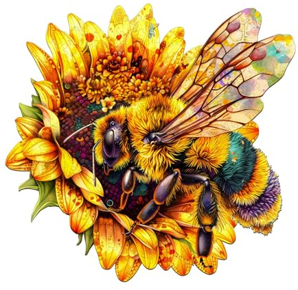 Jigfoxy Bumblebee Wooden Jigsaw Puzzles for Adults, 250pcs Unique Animal Shape Wood Puzzle, Birthday Gifts for Family Friend with wooden box(13.4 * 12.8in)
