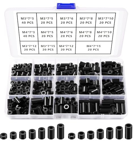 YIXISI 320 Pezzi ABS Rotondo Distanziatori Kit, per Viti M3 / M4, Isolanti Non Filettate Colonna Supporto Distanziatori Rondella, OD 7mm, Nero