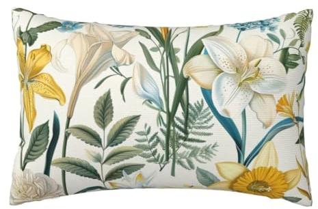 Weiß Kissenbezug 60 x 40 cm, Outdoor Kissen Pflanze Wasserdichte Kissenhülle Dekokissen Sofakissen, 2er Set Deko Kissen Couch Zierkissenbezüge Wetterfest Kissenbezug für Balkon Deko Terrassen Pr-454