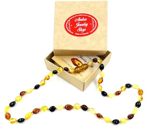 Collier Ambre(Unisex) -Certifie l'Ambre la Baltique Authentique Collier - Perles D'ambre Véritable (Mélanger les olives)