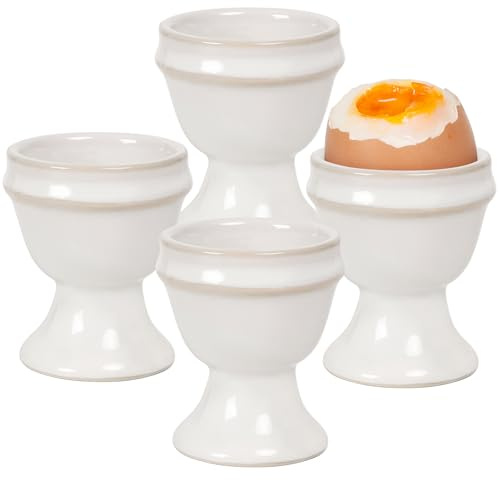 INGOFIN 4pcs Ceramic Egg Cups, Egg Holder for Hard Boiled Eggs, Store and Serve Egg Holder, Tray Kitchen Gadgets Tools, for Home Breakfast & Cafe Decor, White