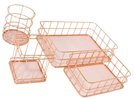 ANDRESLAD 4pcs Iron-made Mesh Storage Baskets Gold Storage Organizer Basket Metal Pen Holder Fruit Container
