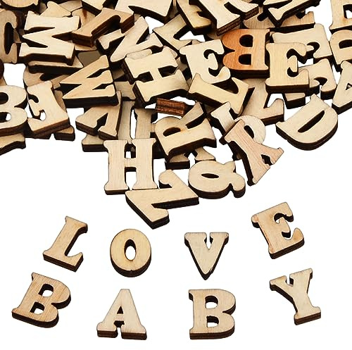 Amexo 200 Stücke Hölzerne Großbuchstaben, Mini Holz Buchstaben für Wohnkultur Frühkindliche Bildung, Scrabble Holzbuchstaben, Holzbuchstaben Set für DIY Kunsthandwerk Hochzeitsfest Party