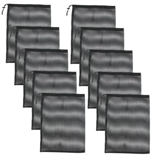TOGEVAL 10pcs Black Mesh Drawstring Bags 30x25cm Laundry Bags Mesh Stuff Sacks for Sports Equipment Storage Travel Golf Ball Net