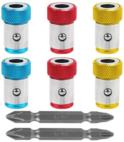 6pcs Screwdriver Head Magnetic Ring with 2pcs Ph2 Screw Driver Bits, Detachable Magnetic Screw Ring Holders Attachment for 1/4 Inch Hex Screwdriver and Power Bits
