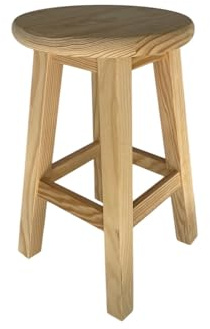 Taburete de Madera Maciza Redondo en Color Natural 29x29x50cm