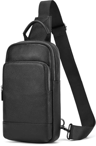 newsbirds Leder Brust Tasche Männer Leder Umhängetasche Business Freizeit Crossbody Tasche Reise Arbeit kleine Handtasche, 9339 Schwarz