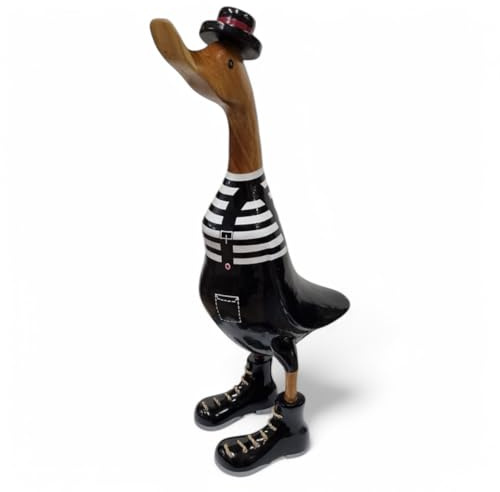 Kinaree Deko Enten aus Holz – Handgefertigte Holz Enten im Straßenkünstler Design – Lustige Deko Figuren für Wohnzimmer, Garten oder Balkon – Geschenkidee aus Massivholz (M: 36x10x16cm)