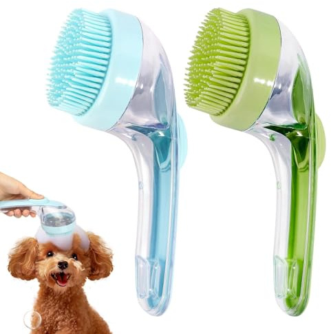 Hundewaschbürste, 2 Stück Hundebürste für Baden mit Seifenspender Hundeshampoo Bürste, Weiche Massagebürste Silikon Badebürste mit Langem Griff Badebürste für Hunde Katzen