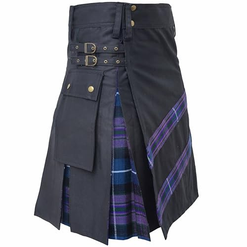 Kilt utilitaire pour homme – Kilt utilitaire traditionnel écossais moderne hybride – Kilt utilitaire en coton noir avec sangle réglable pour homme