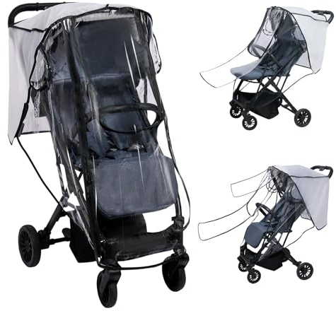 Stroller Rain Cover, Universal Clear Breathable Weather Shield with Waterproof 2-Way Zippers Open, 4 Seasons Protection for Baby from Rain, Wind, Snow (Two Ways Open on Front)